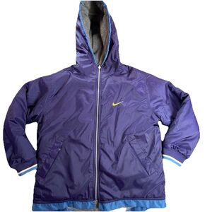 Nike Hooded Jacket Womens Large Full Zip Yellow Swoosh Vintage Y2K Reversible Lg